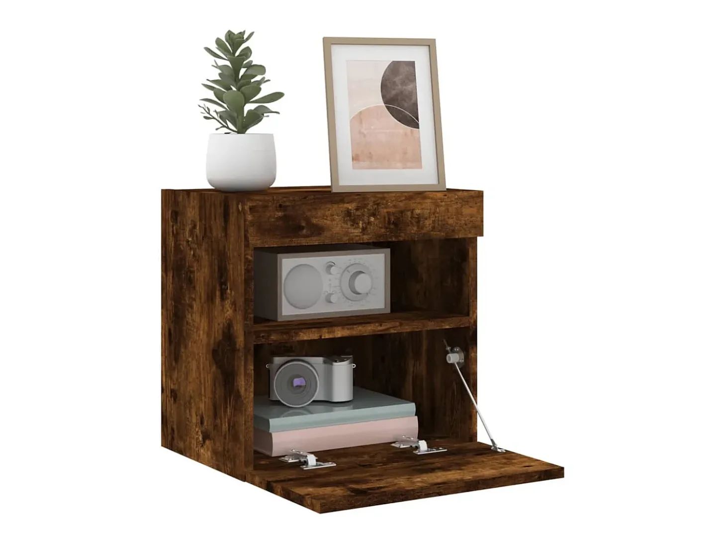 Ølstykke Mueble de TV de pared con luces LED roble ahumado 40x30x40 cm