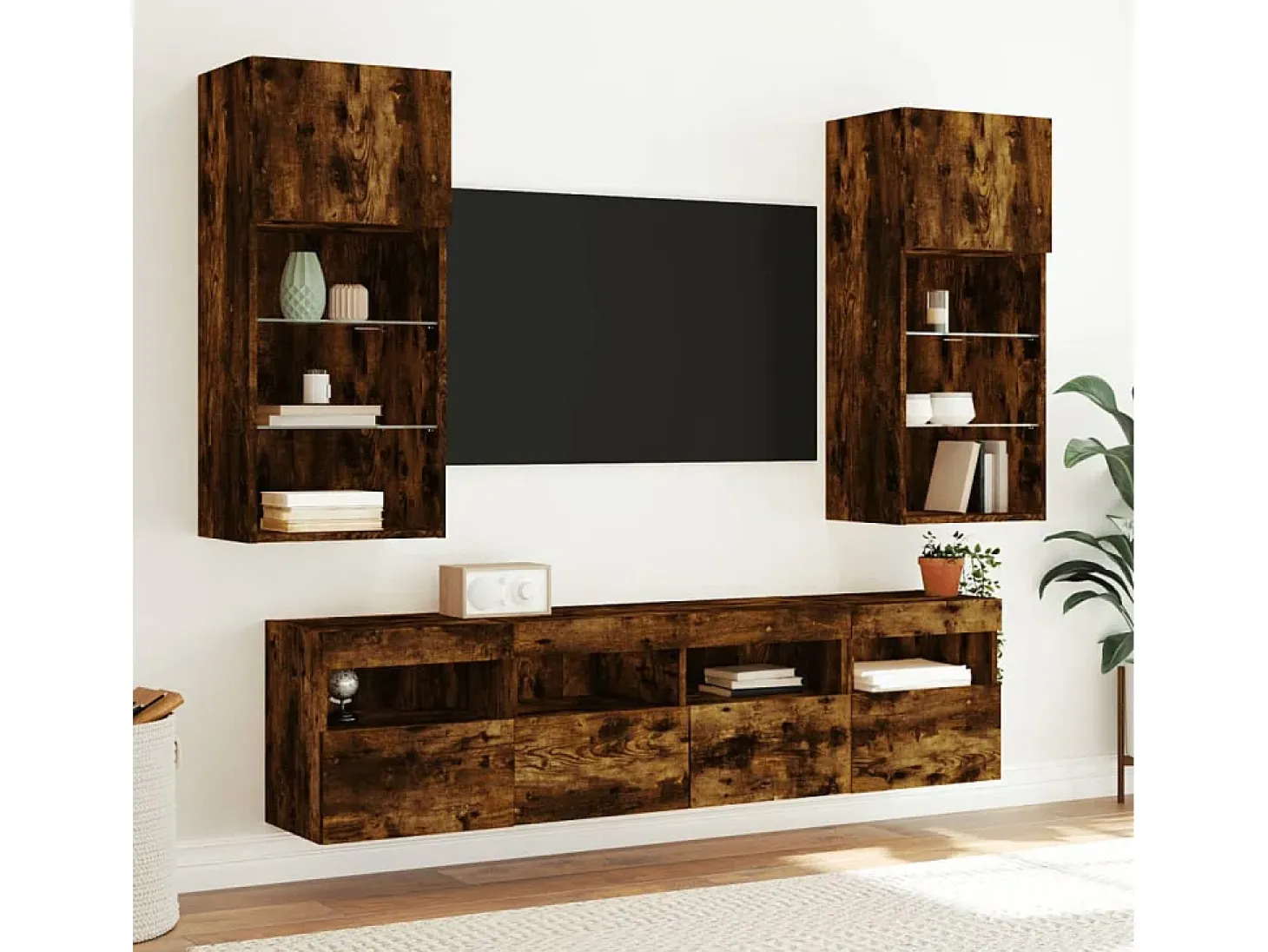 Ølstykke Mueble de TV de pared con luces LED roble ahumado 40x30x40 cm