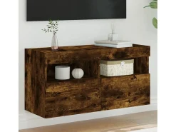 Ølstykke Mueble de TV de pared con luces LED roble ahumado 80x30x40 cm