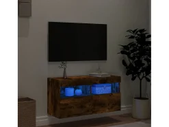 Ølstykke Mueble de TV de pared con luces LED roble ahumado 80x30x40 cm