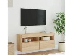 Ølstykke Mueble de TV de pared con luces LED roble Sonoma 100x30x40 cm