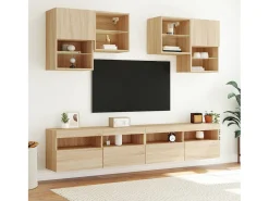 Ølstykke Mueble de TV de pared con luces LED roble Sonoma 100x30x40 cm