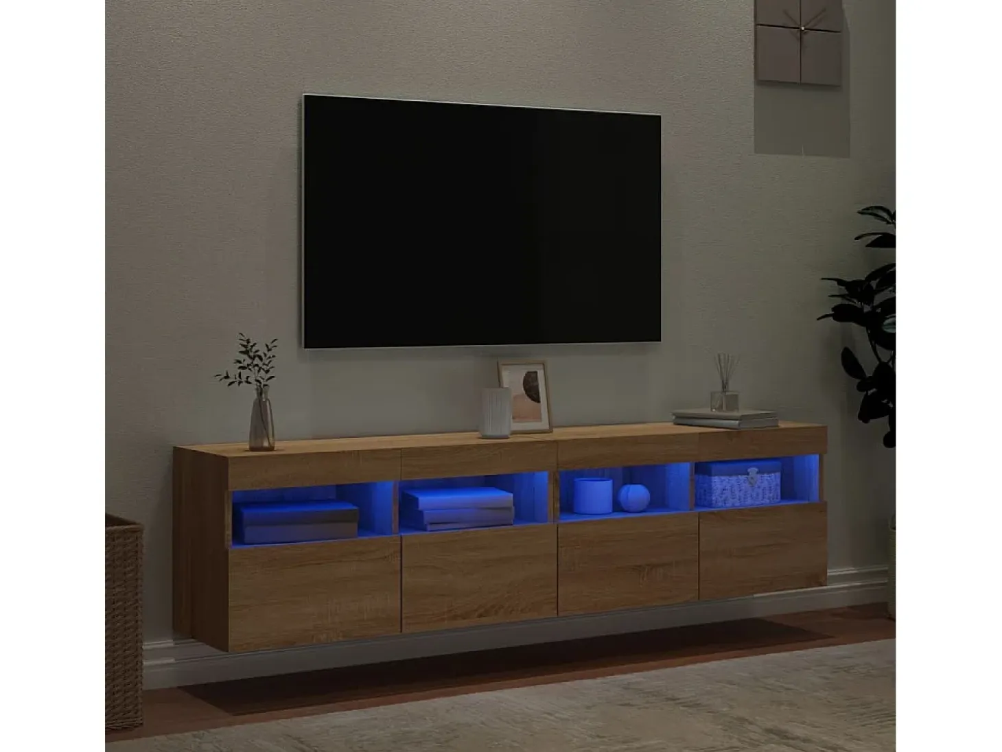 Ølstykke Muebles de TV de pared luces LED 2 uds roble Sonoma 80x30x40 cm