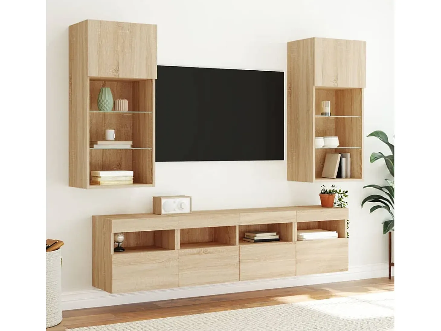 Ølstykke Muebles de TV de pared luces LED 2 uds roble Sonoma 40x30x40 cm