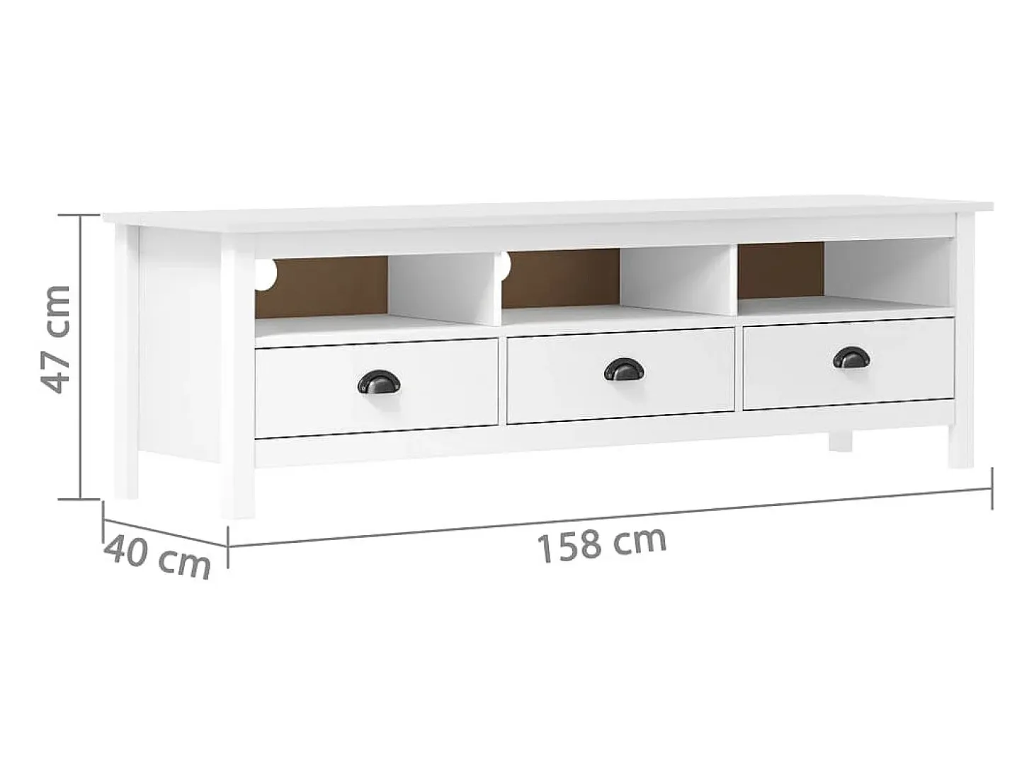 Lythor Mueble de TV ll madera maciza de pino blanco 158x40x47 cm