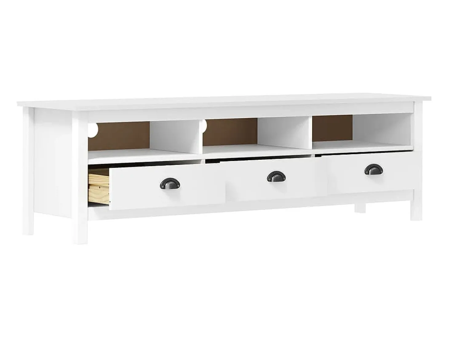 Lythor Mueble de TV ll madera maciza de pino blanco 158x40x47 cm