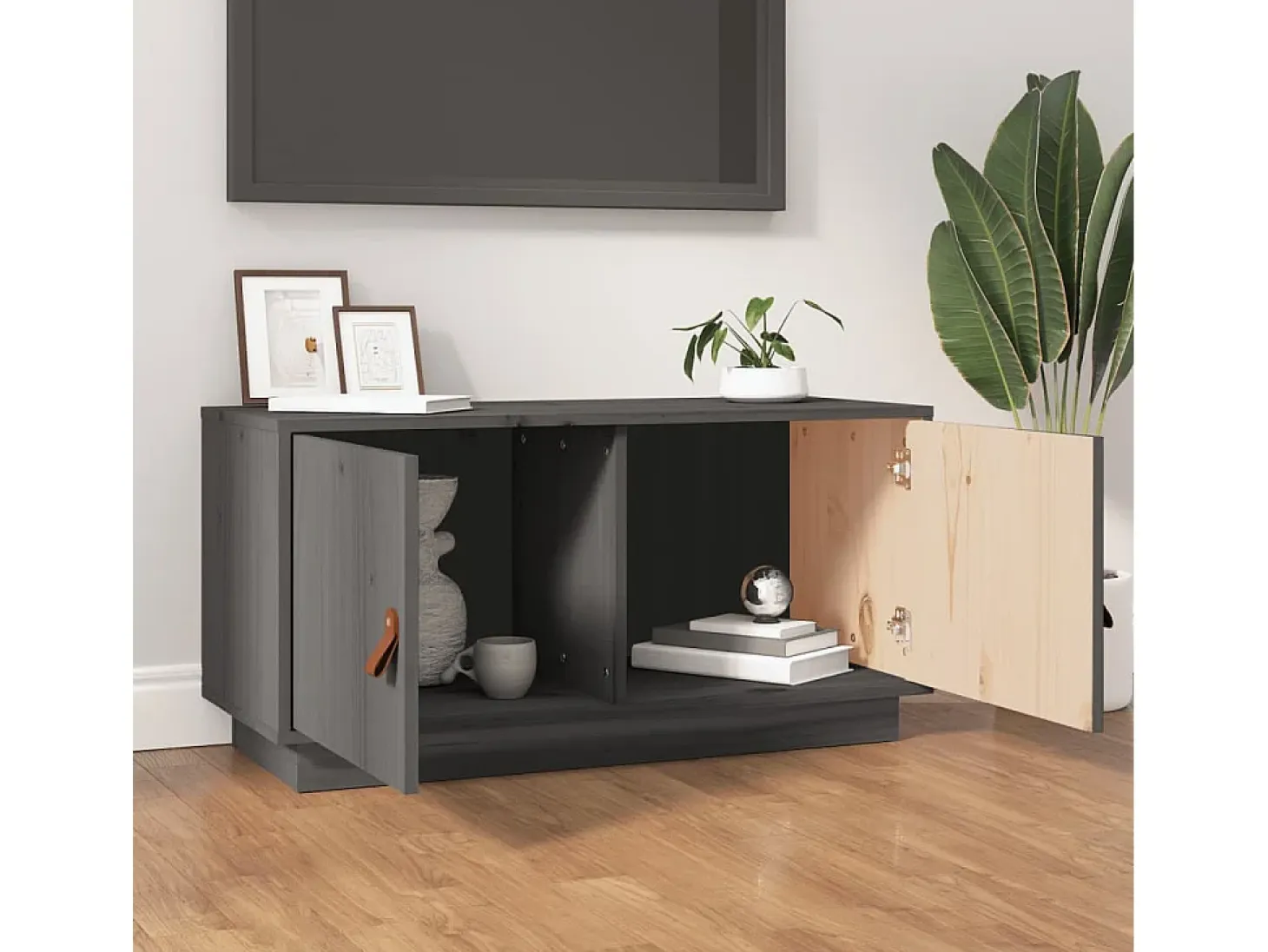 Maarianhamina Mueble de TV de madera maciza de pino gris 80x34x40 cm