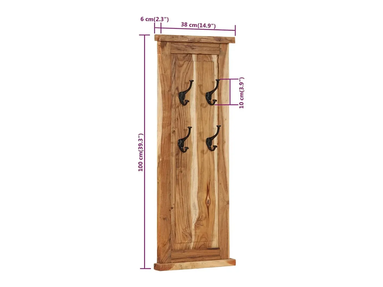Mâcon Percheros 2 unidades madera maciza de acacia 38x100 cm