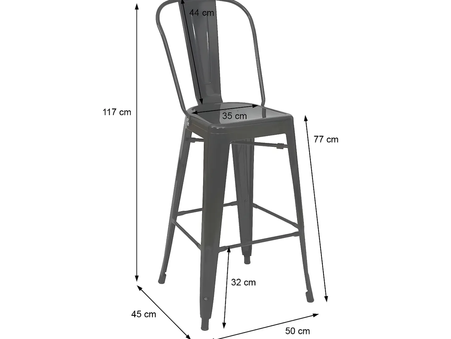 MCW-A73 Taburete de bar de metal (set de 4), gris
