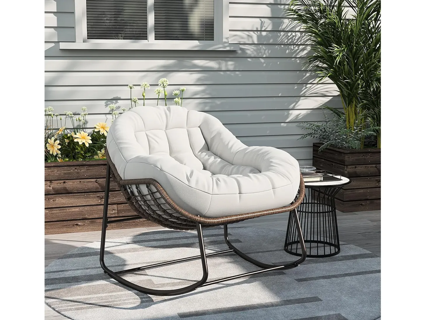 Mecedora - Mecedora extragrande - con asiento tapizado, beige