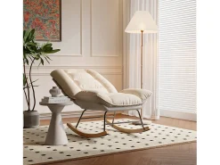 Mecedora - Patas de madera - Respaldo ajustable en 12 posiciones - Tejido técnico - Para salón y dormitorio - Beige