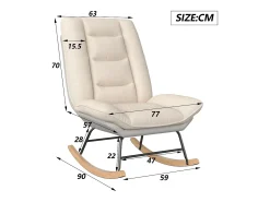 Mecedora - Patas de madera - Respaldo ajustable en 12 posiciones - Tejido técnico - Para salón y dormitorio - Beige