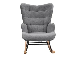 Mecedora - Sillón orejero tapizado - Patas de metal y madera maciza - Terciopelo Teddy