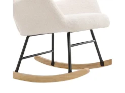 Mecedora - sillón relax para salón - acolchado con felpa Teddy - con reposacabezas y reposapiés - base de madera - blanco