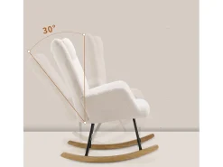 Mecedora - sillón relax para salón - acolchado con felpa Teddy - con reposacabezas y reposapiés - base de madera - blanco