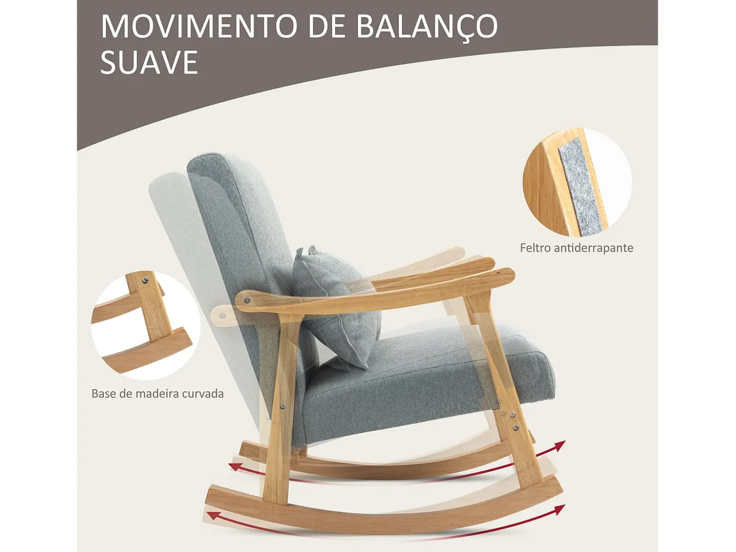 Mecedora Berta Homcom reposabrazos + cojín lumbar gris 84x65x87 cm