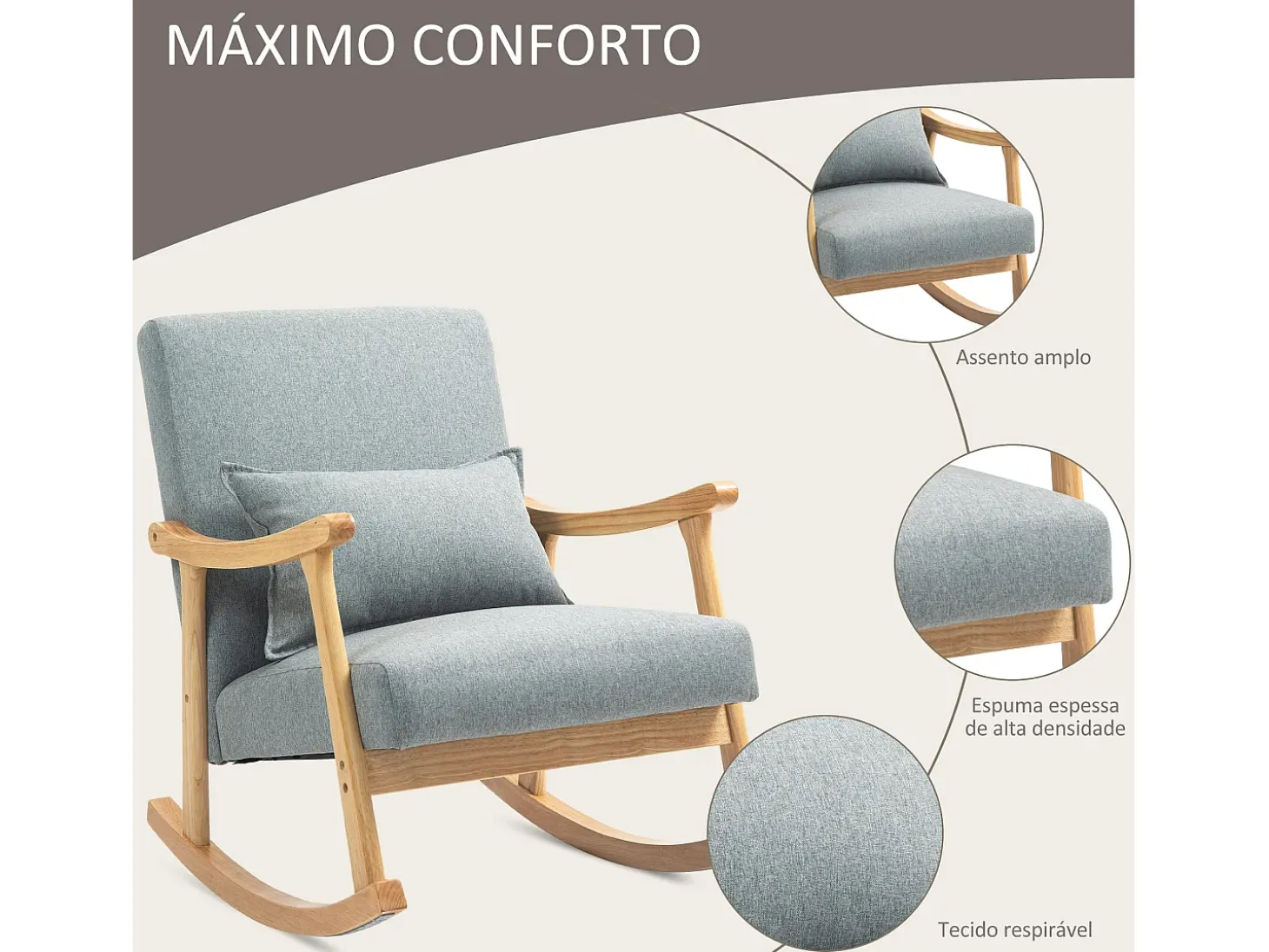 Mecedora Berta Homcom reposabrazos + cojín lumbar gris 84x65x87 cm