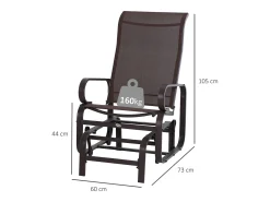 Mecedora con cojín, metal, textilene, marrón (60x75x104 cm)
