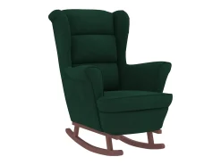 Mecedora con patas de madera y taburete Verde oscuro
