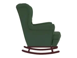 Mecedora con patas de madera y taburete Verde oscuro