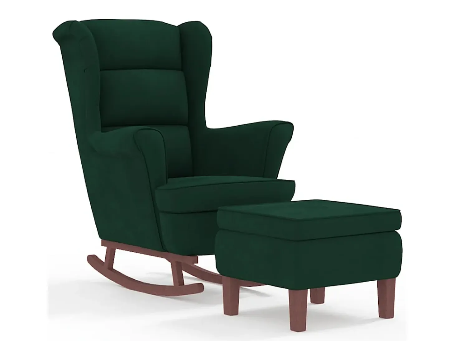 Mecedora con patas de madera y taburete Verde oscuro