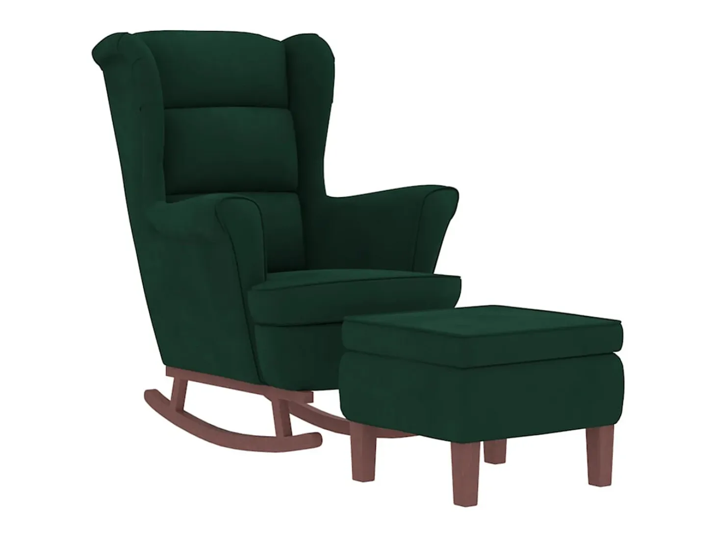 Mecedora con patas de madera y taburete Verde oscuro