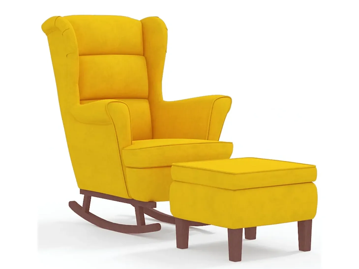 Mecedora con patas de madera y taburete Terciopelo Amarillo