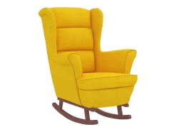 Mecedora con patas de madera y taburete Terciopelo Amarillo