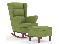 Mecedora con patas de madera y taburete Verde claro