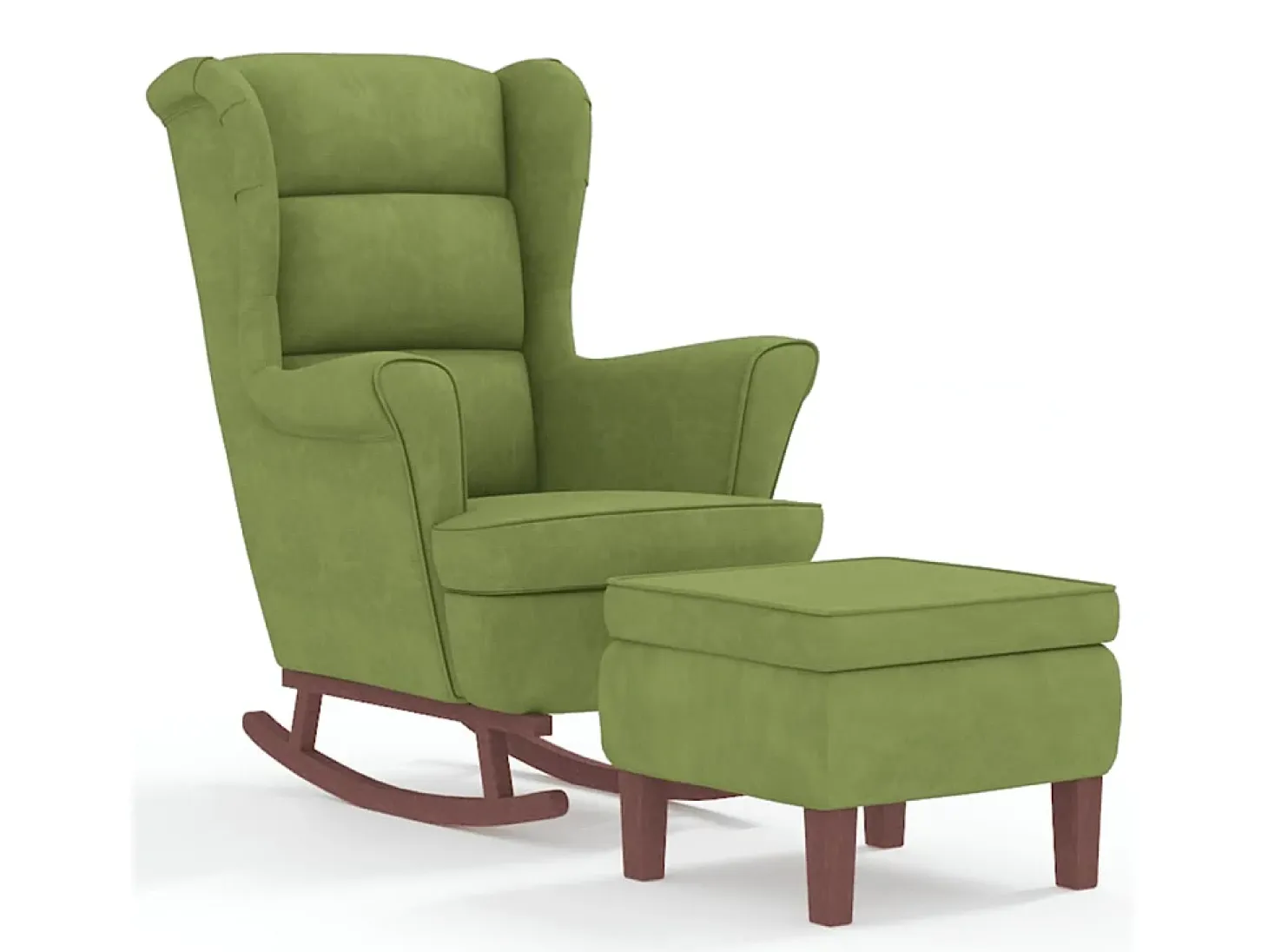 Mecedora con patas de madera y taburete Verde claro