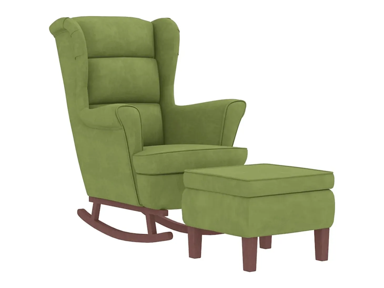 Mecedora con patas de madera y taburete Verde claro