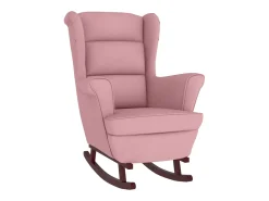 Mecedora con patas de madera y taburete Terciopelo Rosa