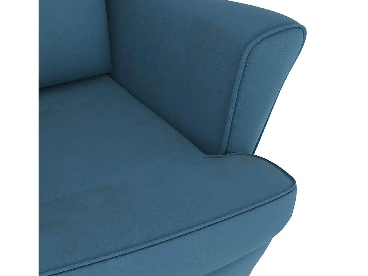 Mecedora con patas de madera maciza de caucho en terciopelo azul