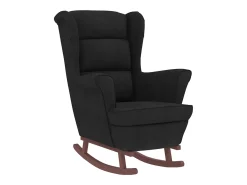Mecedora con patas de madera y taburete Terciopelo Negro