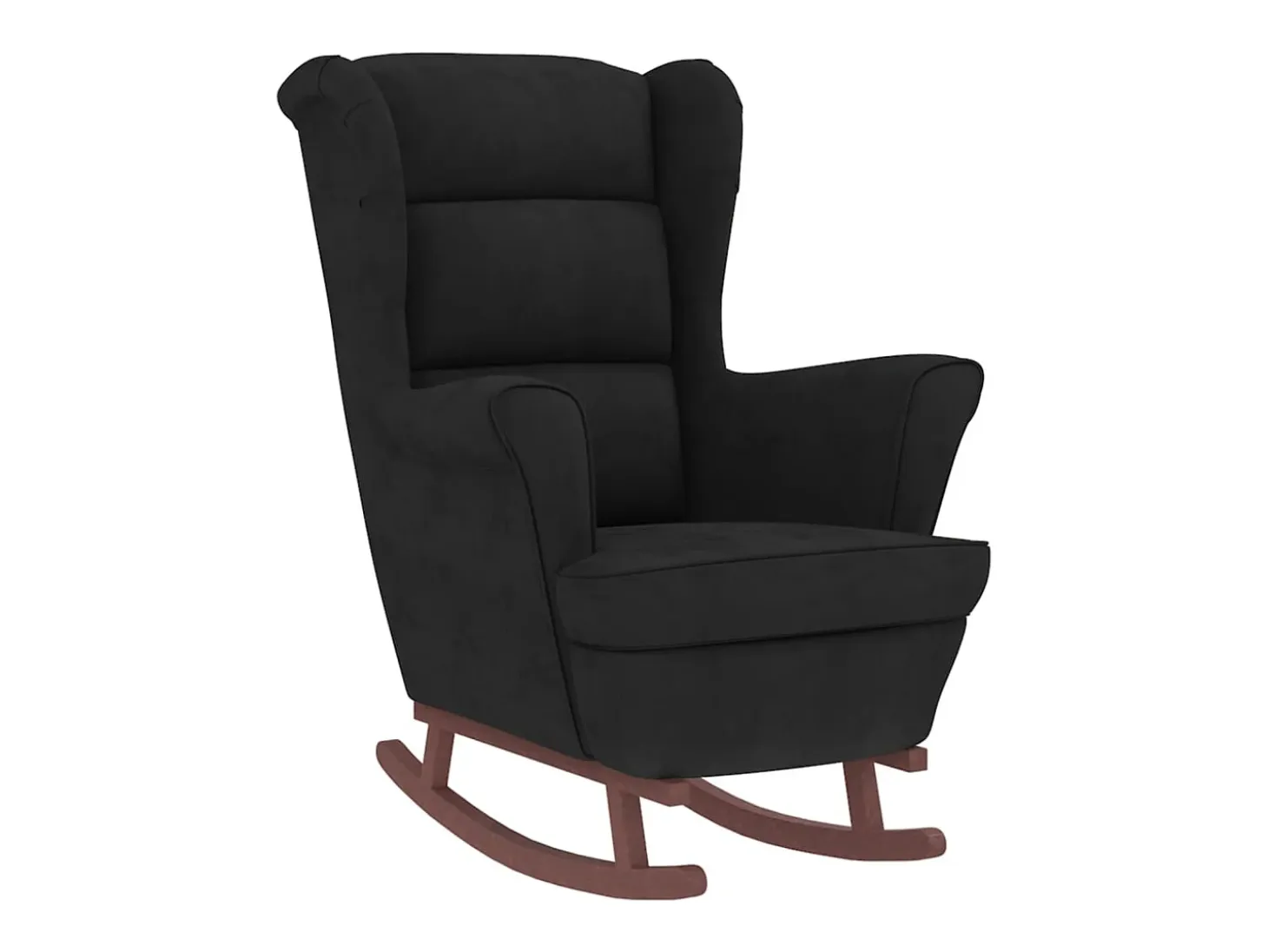 Mecedora con patas de madera y taburete Terciopelo Negro