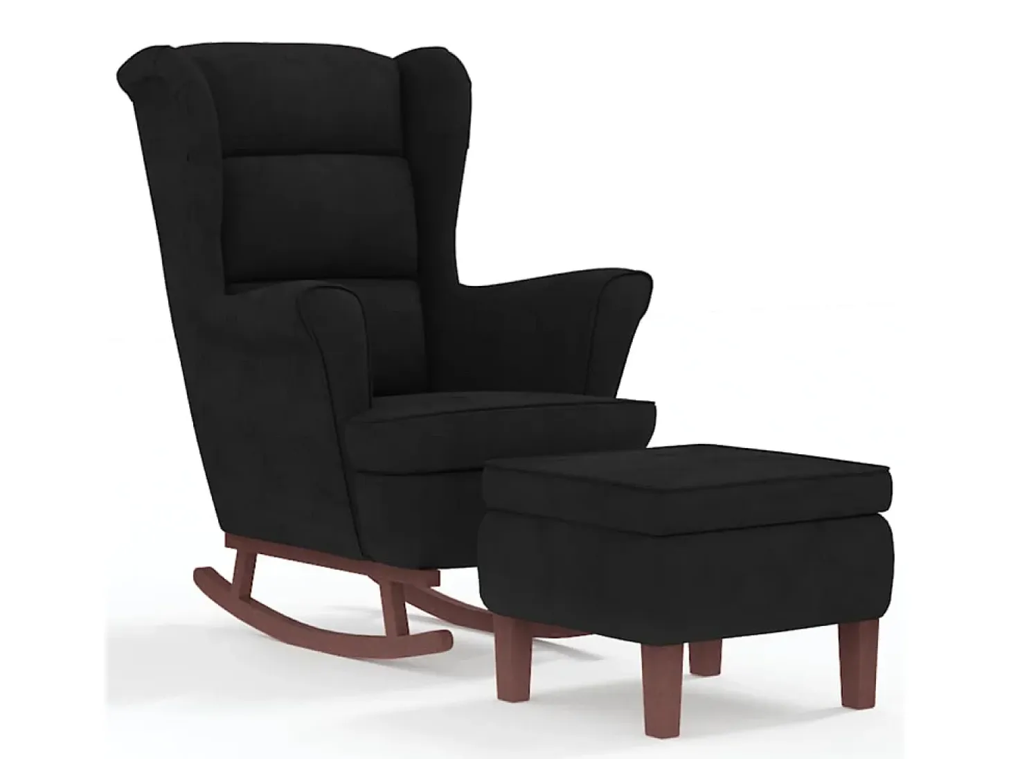 Mecedora con patas de madera y taburete Terciopelo Negro
