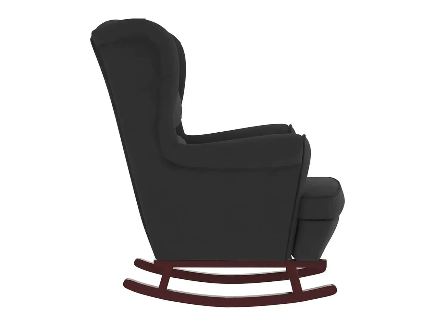 Mecedora con patas de madera y taburete Terciopelo Negro