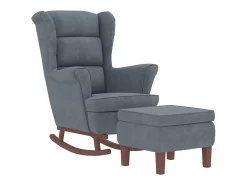 Mecedora con patas de madera y taburete Gris oscuro