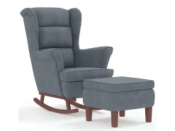 Mecedora con patas de madera y taburete Gris oscuro