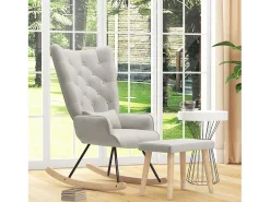 Mecedora con puf, sillón relax con cojín, efecto terciopelo, sillón esquinero con patas de madera, para dormitorio y salón, color crema (66x96x101 cm)