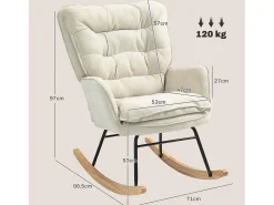 Mecedora con reposabrazos, tejido chenilla beige, asiento espacioso y respaldo ergonómico (71x98,5x97cm)
