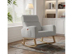 Mecedora con reposabrazos y respaldo inclinado - Patas de madera maciza - Gris claro