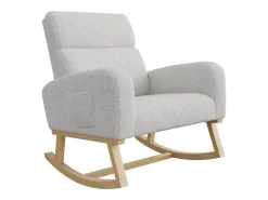 Mecedora con reposabrazos y respaldo inclinado - Patas de madera maciza - Gris claro