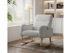 Mecedora con reposabrazos y respaldo inclinado - Patas de madera maciza - Gris claro