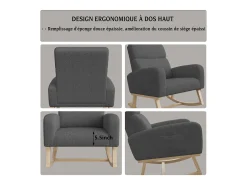 Mecedora con reposabrazos y respaldo, patas de madera, lana de cordero, gris oscuro