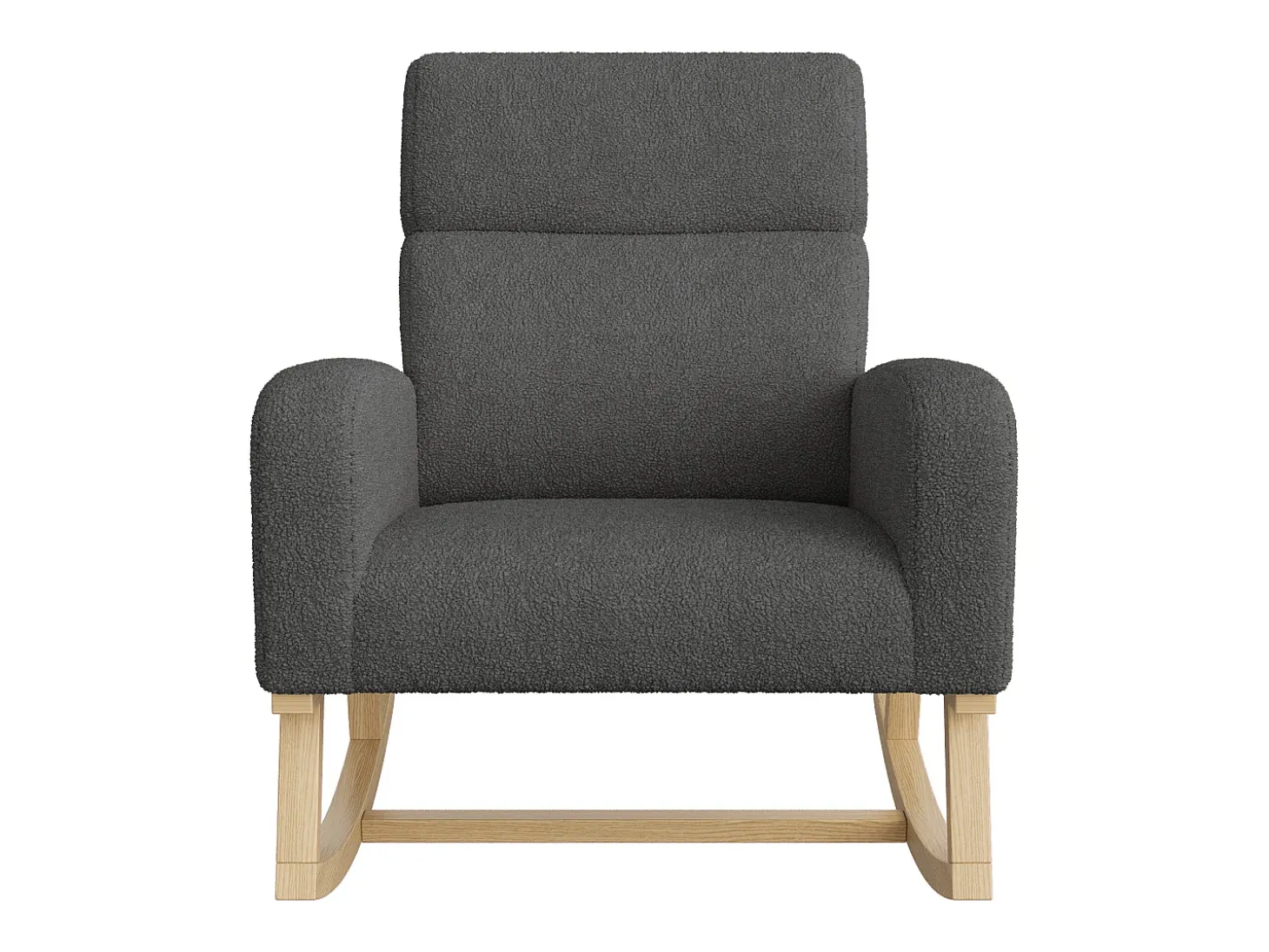 Mecedora con reposabrazos y respaldo, patas de madera, lana de cordero, gris oscuro