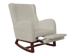 Mecedora con reposapiernas retráctil y respaldo alto de madera maciza - Mecedora para salón y dormitorio, carga hasta 150 kg - Beige