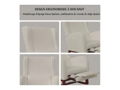 Mecedora con reposapiernas retráctil y respaldo alto de madera maciza - Mecedora para salón y dormitorio, carga hasta 150 kg - Beige