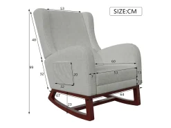 Mecedora con reposapiernas retráctil y respaldo alto de madera maciza - Mecedora para salón y dormitorio, carga hasta 150 kg - Gris