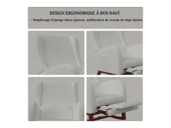 Mecedora con reposapiernas retráctil y respaldo alto de madera maciza - Mecedora para salón y dormitorio, carga hasta 150 kg - Gris